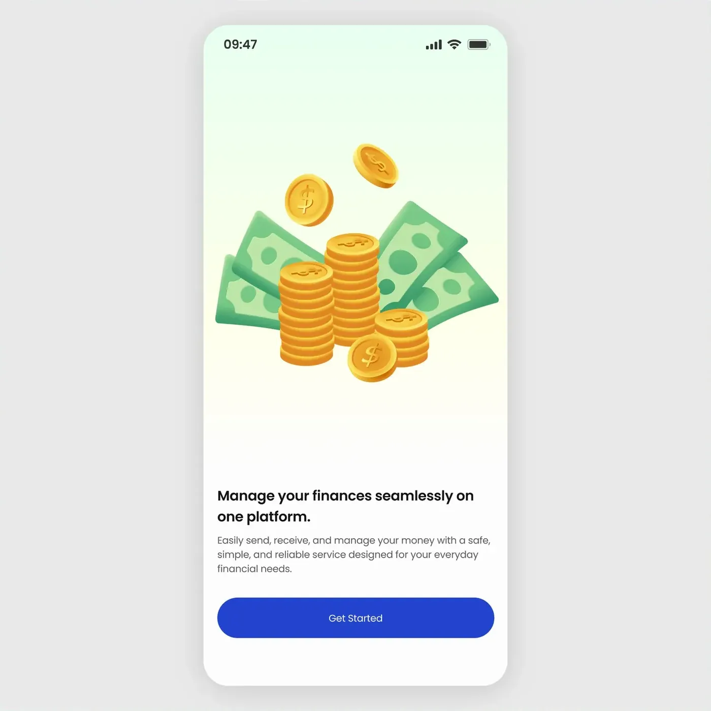 Finance onboarding: First-run screen