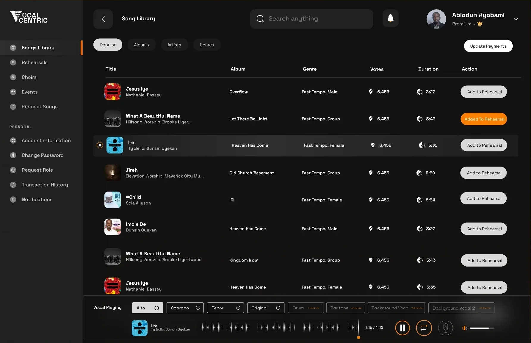 The song library: a walkthrough of the product