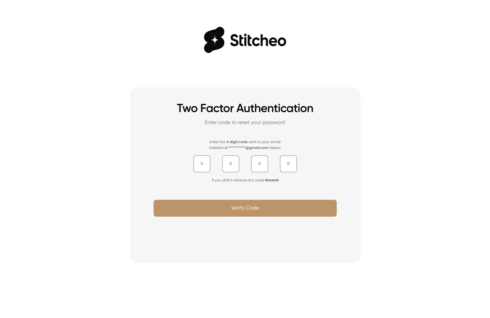 Two-factor authentication screen asking for a four-digit code