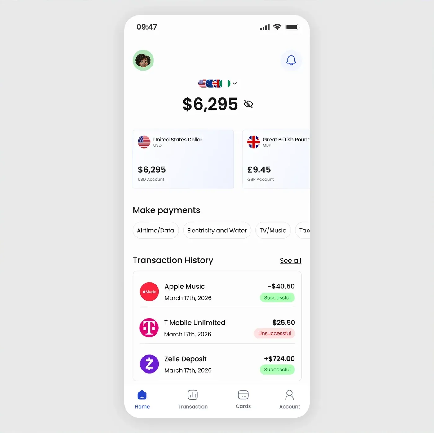 Wallet: Multi-currency home screen